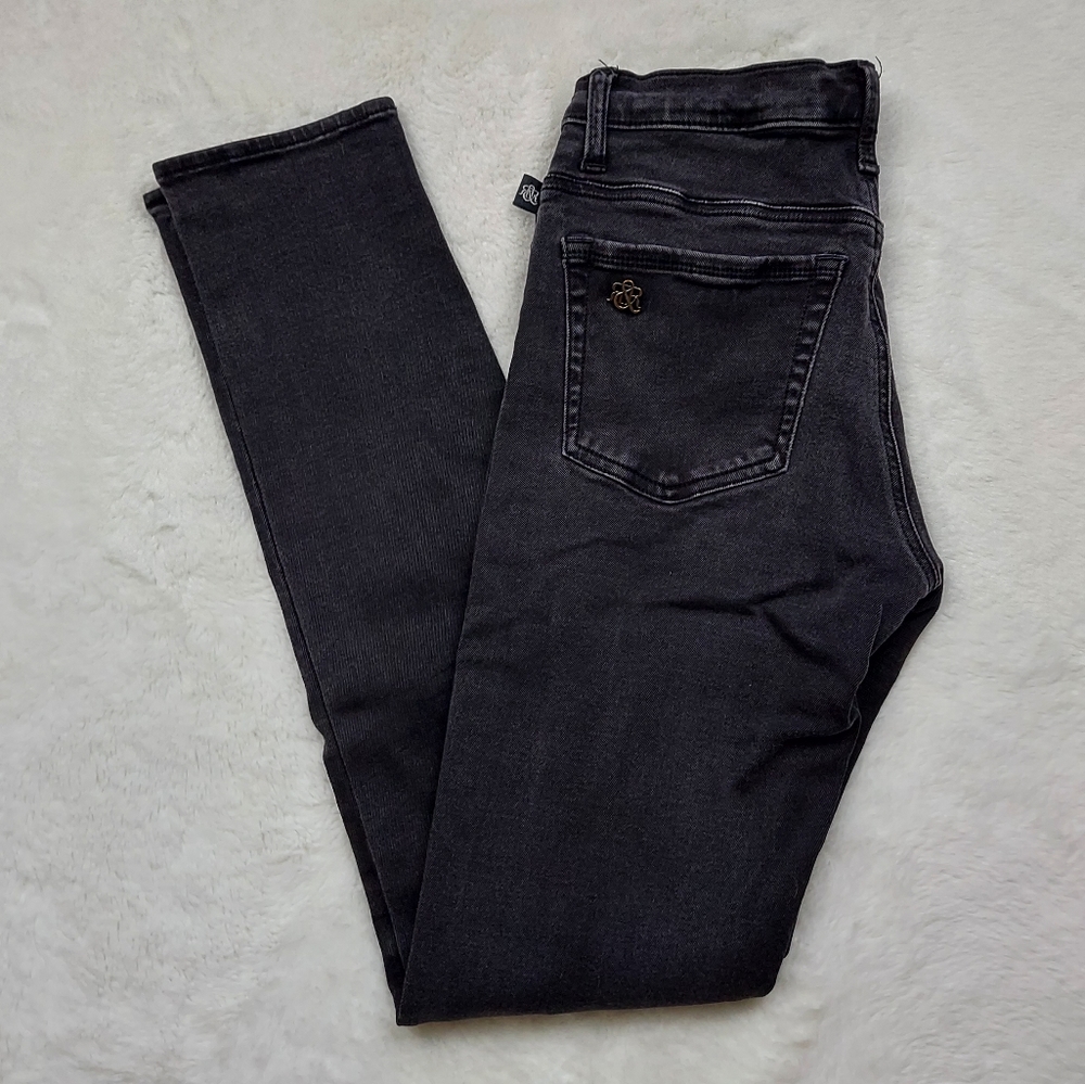 Rock & Republic Black Skinny Stretch Low Rise Distressed Jeans Size 6